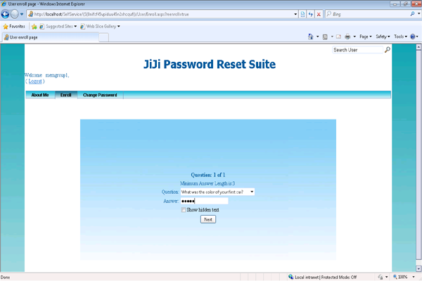 Self Service Password Reset User Enrollment