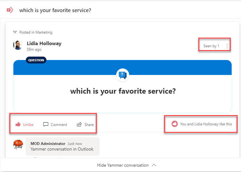 Yammer conversation in Outlook